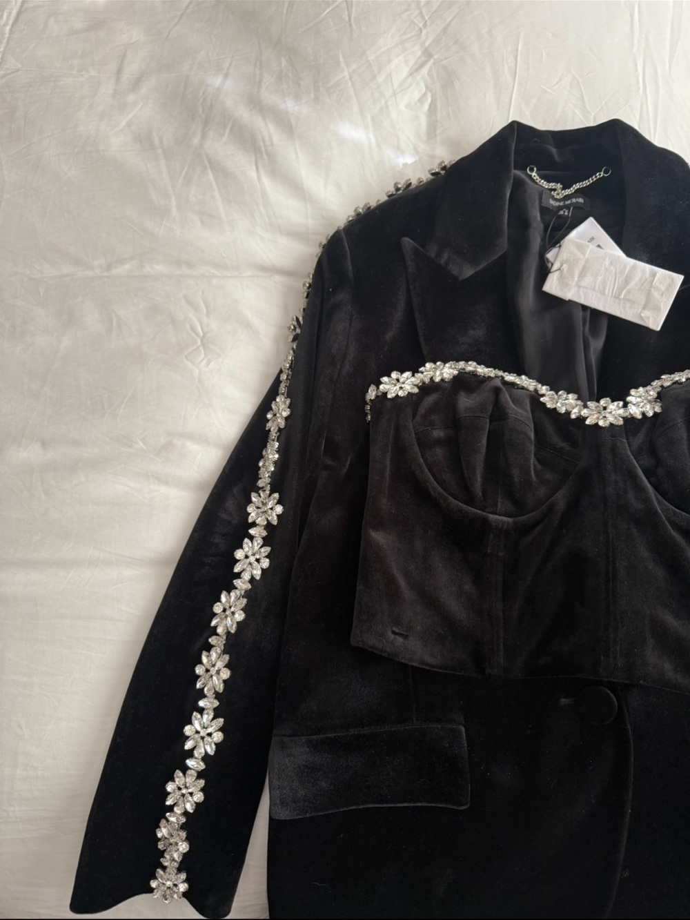 NWT Nadine Merabi DAVINA Black Velvet Crystal Embellished Blazer M & Corset L - Picture 5 of 6